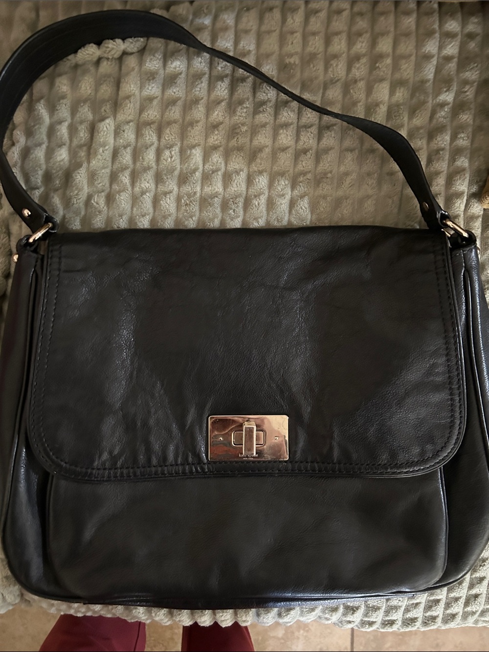 kate spade Black Leather Satchel with Gold Tone Hardware